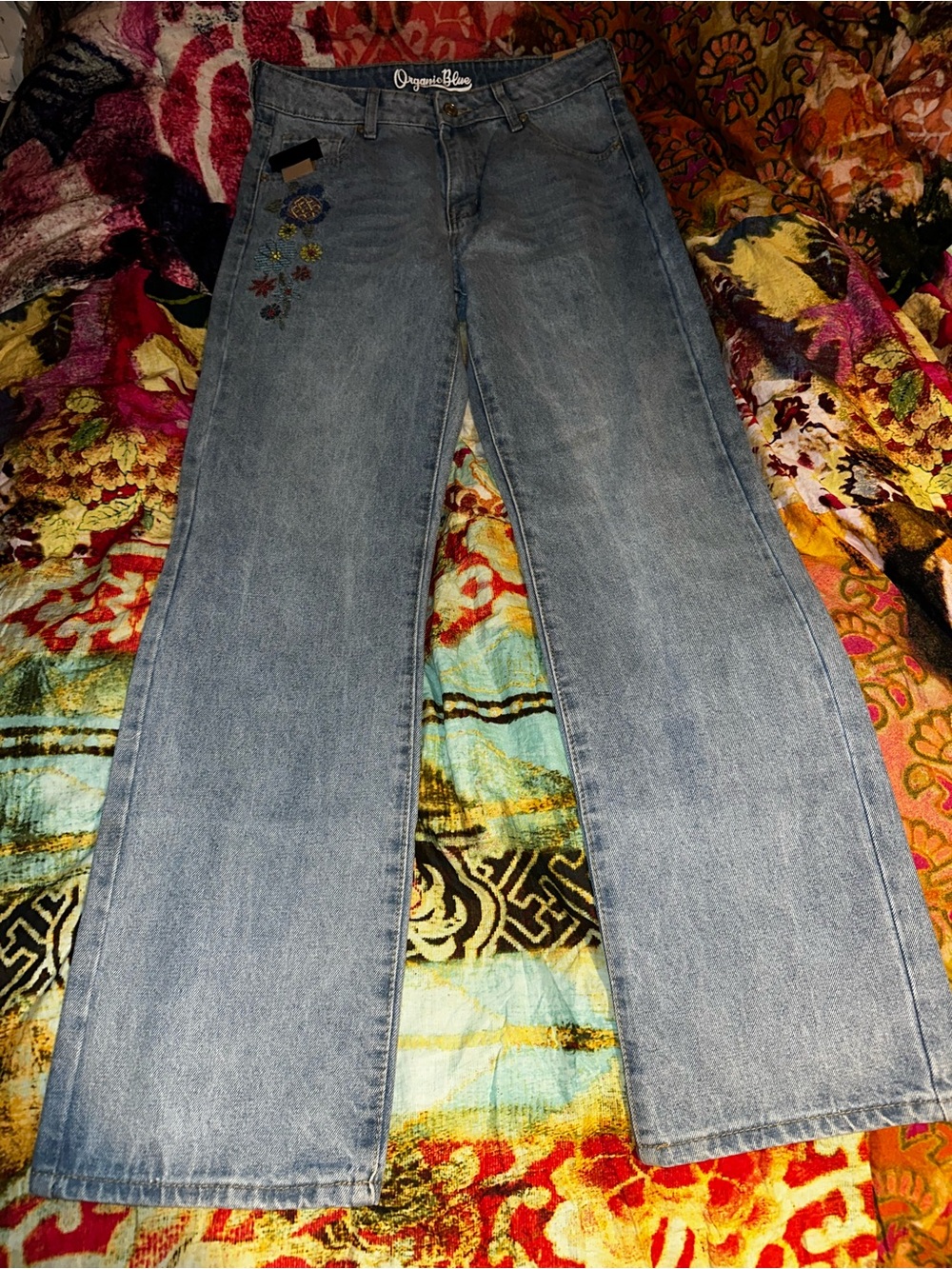 NWT Organic Blue Floral Embroidered Jeans